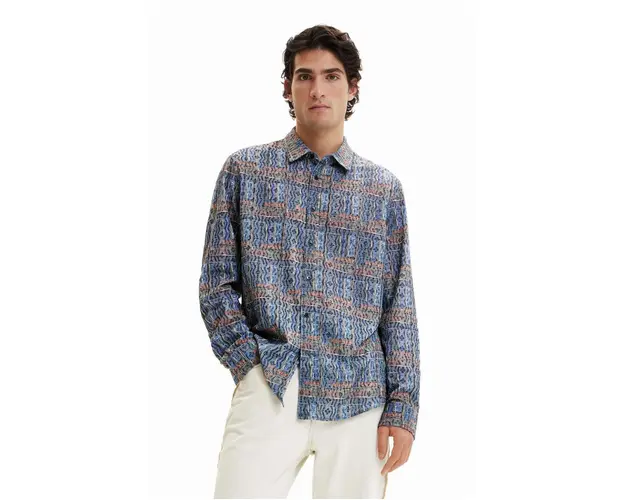 Desigual camasa barbati, culoarea negru, cu guler clasic, regular