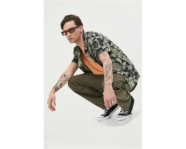 Billabong camasa din bumbac barbati, culoarea verde, regular