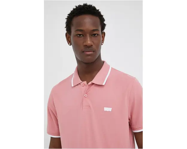 Levi's tricou polo barbati, culoarea roz, cu imprimeu