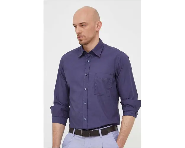 BOSS camasa din bumbac BOSS ORANGE barbati, culoarea albastru marin, cu guler clasic, regular