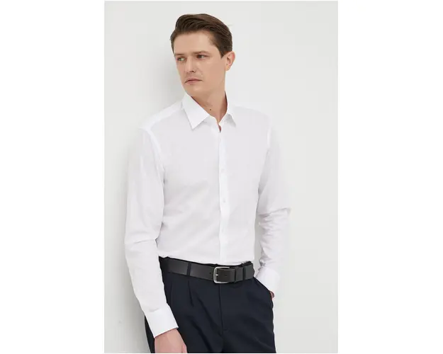 BOSS camasa din bumbac barbati, culoarea alb, cu guler clasic, regular 50473310