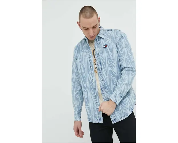 Tommy Jeans camasa jeans barbati, cu guler clasic, relaxed