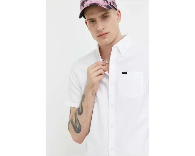 Superdry camasa din bumbac barbati, culoarea alb, cu guler button-down, regular