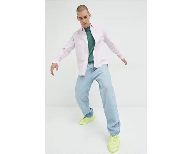 Superdry camasa din bumbac barbati, culoarea roz, cu guler button-down, regular