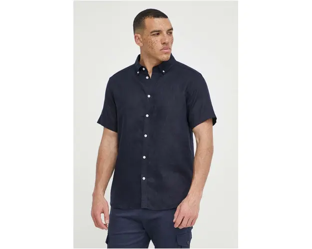Les Deux camasa de in culoarea albastru marin, cu guler button-down, regular