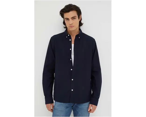 Les Deux camasa barbati, culoarea albastru marin, cu guler button-down, regular