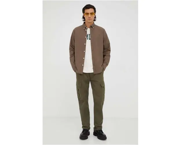 Les Deux camasa barbati, culoarea verde, cu guler button-down, regular
