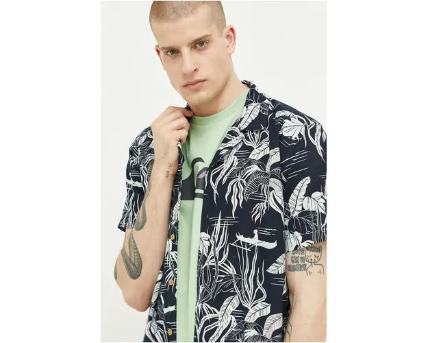 Protest camasa din bumbac barbati, culoarea albastru marin, relaxed