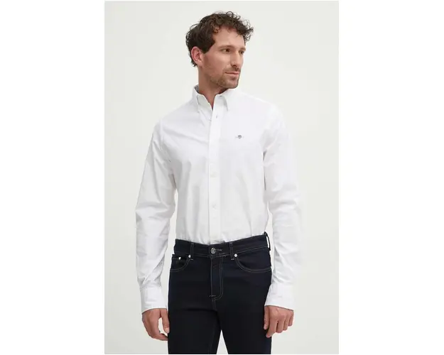 Gant camasa din bumbac barbati, culoarea alb, cu guler button-down, slim