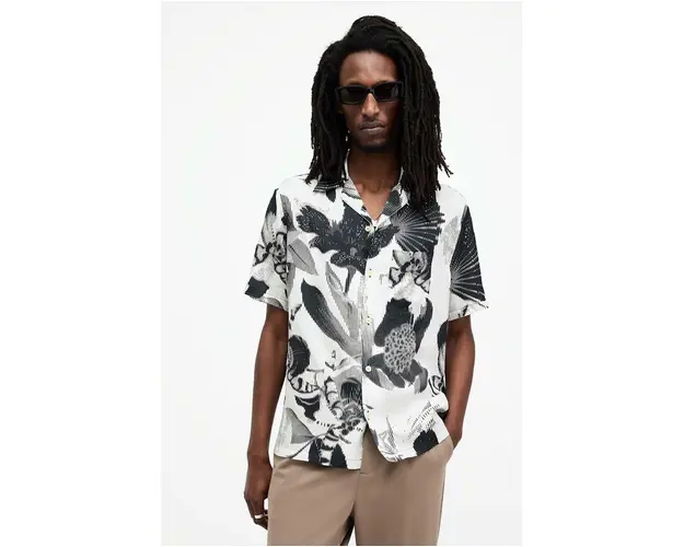 AllSaints camasa FREQUENCY SS SHIRT barbati, culoarea negru, regular