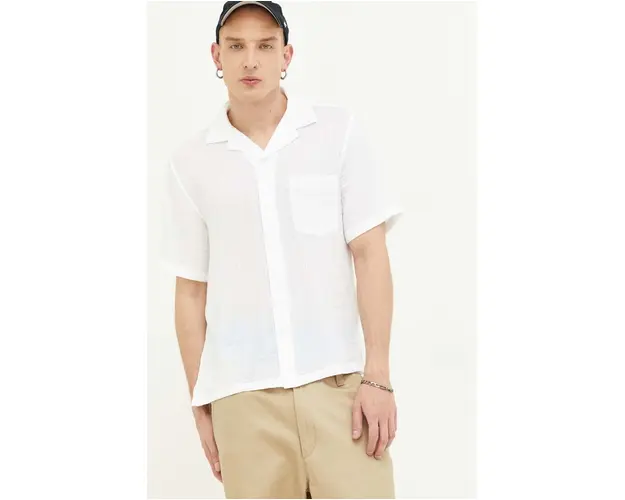 Abercrombie & Fitch camasa din bumbac barbati, culoarea alb, regular