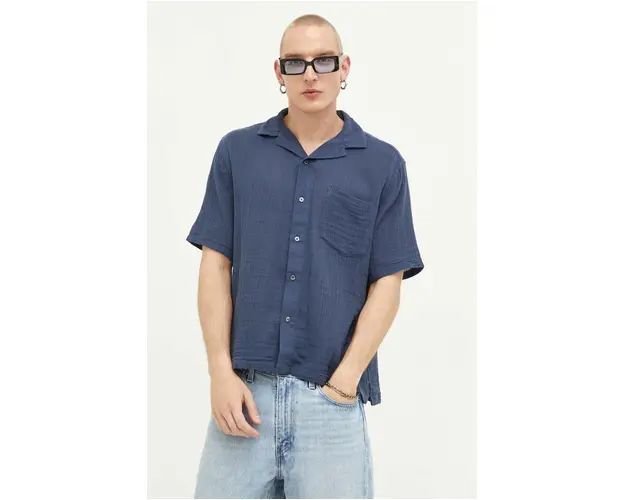 Abercrombie & Fitch camasa din bumbac barbati, culoarea albastru marin, regular