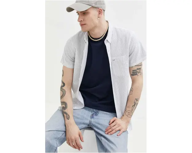 Hollister Co. camasa barbati, culoarea verde, cu guler button-down, regular