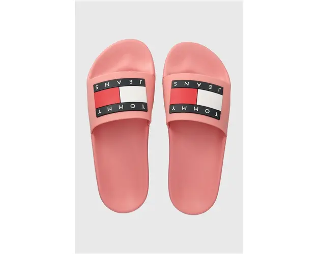 Tommy Jeans papuci FLAG POOL SLD ESS femei, culoarea negru, EN0EN02115