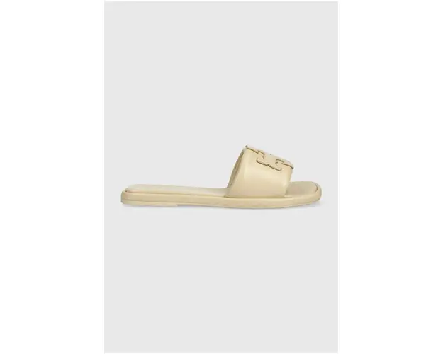 Tory Burch slapi de piele 79985-200 femei, culoarea bej, Double T Sport Slide