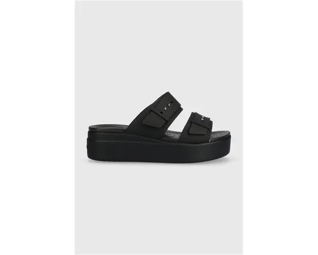 Crocs papuci Brooklyn Low Wedge Sandal femei, culoarea negru, cu platforma 208728