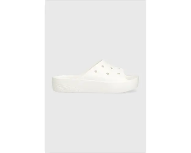 Crocs papuci Classic Platform Slide femei, culoarea alb, cu platforma 208180