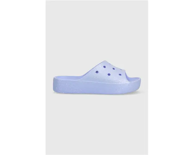 Crocs papuci Classic Platforn Glitter Slide femei, culoarea violet, cu platforma 208233