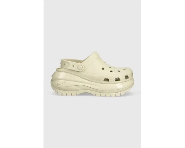 Crocs papuci Classic Mega Crush Clog femei, culoarea bej, cu platforma 207988