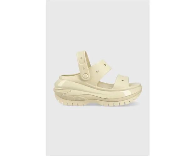 Crocs papuci Classic Mega Crush Sandal femei, culoarea bej, cu platforma 207989