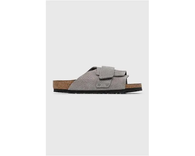 Birkenstock papuci din piele KYOTO barbati, culoarea gri, 1024502