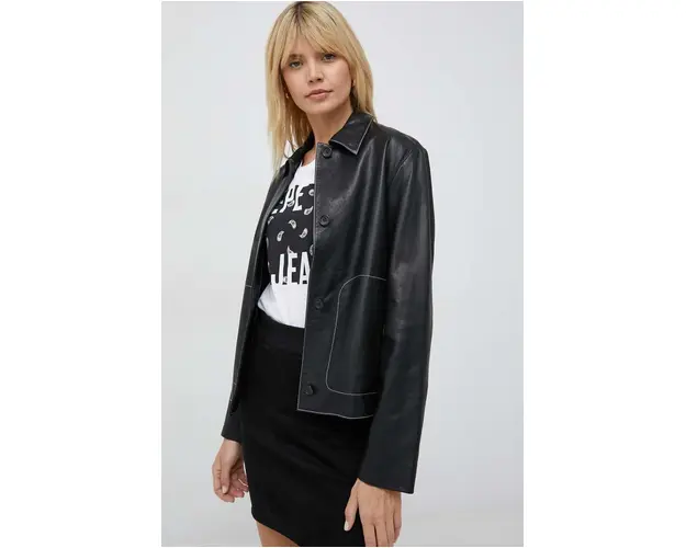 PS Paul Smith geaca de piele femei, culoarea negru, de tranzitie