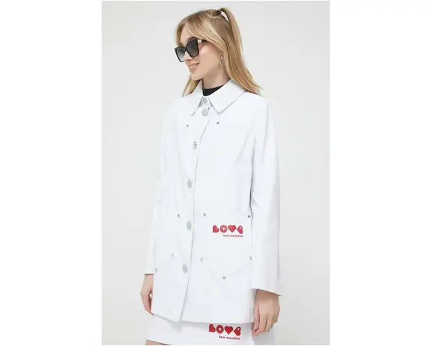 Love Moschino geaca femei, culoarea alb, de tranzitie