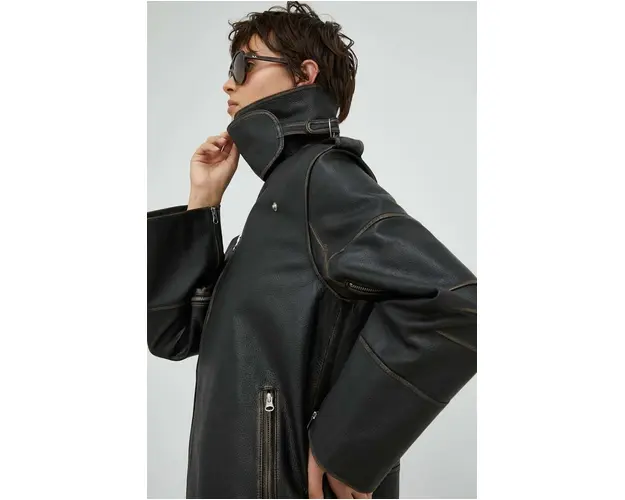 By Malene Birger geaca ramones de piele femei, culoarea maro, de tranzitie