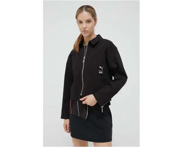 Puma geaca jeans X The Ragged Priest femei, culoarea negru, de tranzitie, oversize