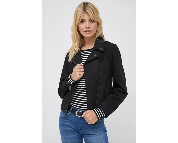 Pepe Jeans geaca ramones de piele Roma femei, culoarea negru, de tranzitie