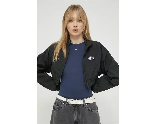 Tommy Jeans geaca femei, culoarea negru, de tranzitie
