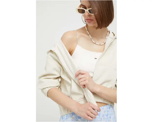 Hollister Co. geaca din velur culoarea bej, de tranzitie, oversize
