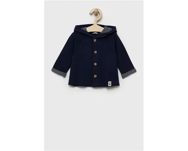 United Colors of Benetton bluza bebe culoarea albastru marin, cu gluga, neted