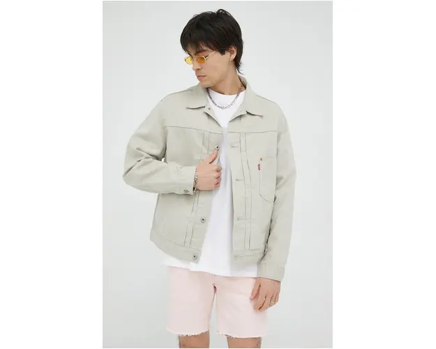 Levi's geaca jeans barbati, culoarea bej, de tranzitie