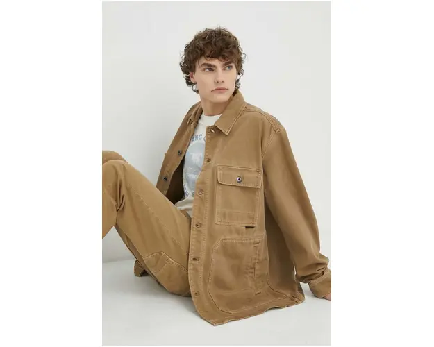 G-Star Raw geaca jeans barbati, culoarea maro, de tranzitie