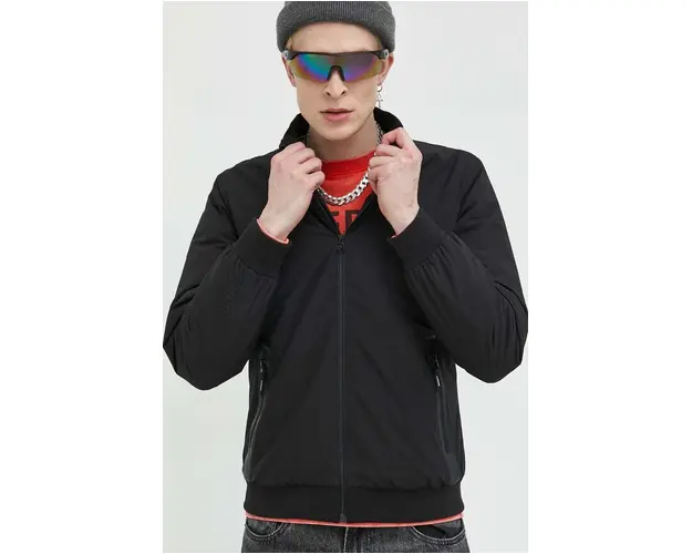 Superdry geaca bomber barbati, culoarea negru, de tranzitie