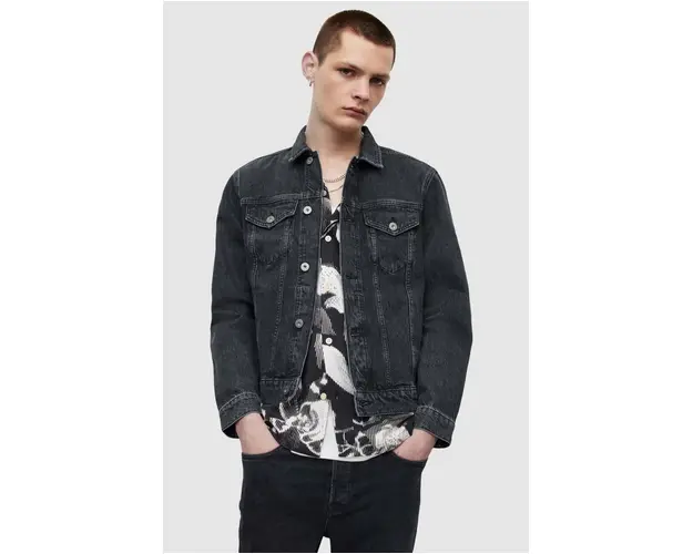 AllSaints jacheta denim barbati, culoarea negru, de tranzitie