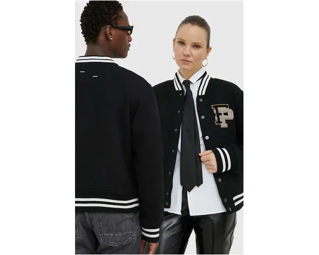 Filling Pieces jacheta bomber din lana Varsity Jacket culoarea negru, de tranzitie, oversized, 81422201863