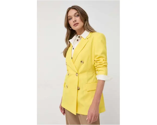 BOSS geaca de lana culoarea galben, cu doua randuri de nasturi, neted