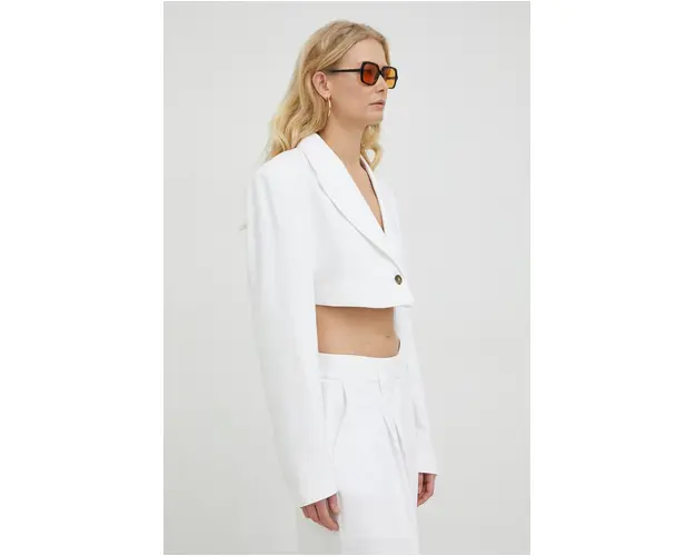 Herskind blazer din amestec de in Loreen culoarea alb, un singur rand de nasturi, neted