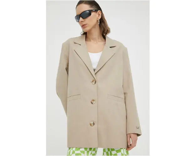 Résumé blazer din amestec de in culoarea bej, un singur rand de nasturi, neted