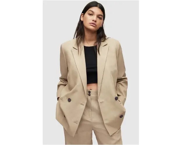 AllSaints blazer din amestec de in culoarea bej, oversize, neted