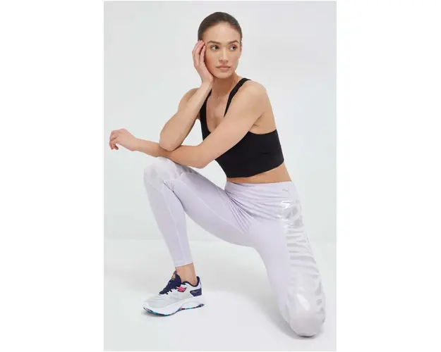 Puma leggins de antrenament Nova Shine culoarea violet, cu imprimeu