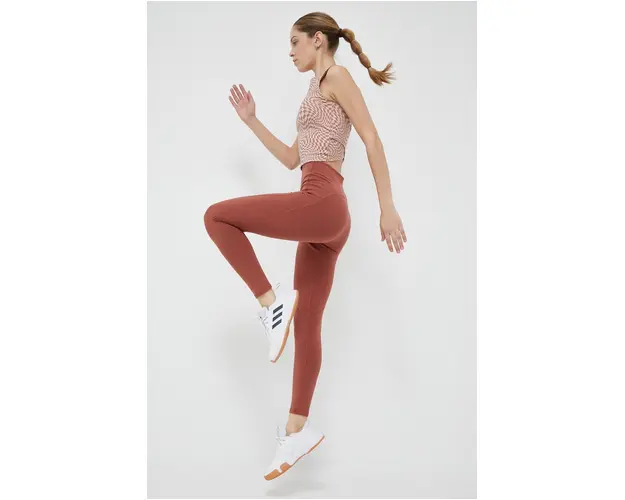 adidas by Stella McCartney colanti femei, culoarea maro, neted
