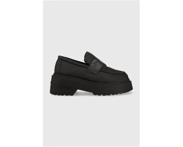 Tommy Jeans mocasini PUFFER LOAFER femei, culoarea negru, cu platforma, EN0EN02080