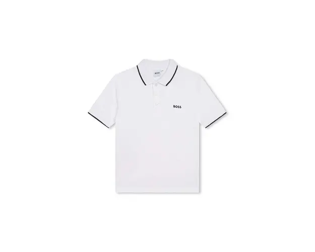 BOSS tricouri polo din bumbac pentru copii culoarea alb, cu imprimeu
