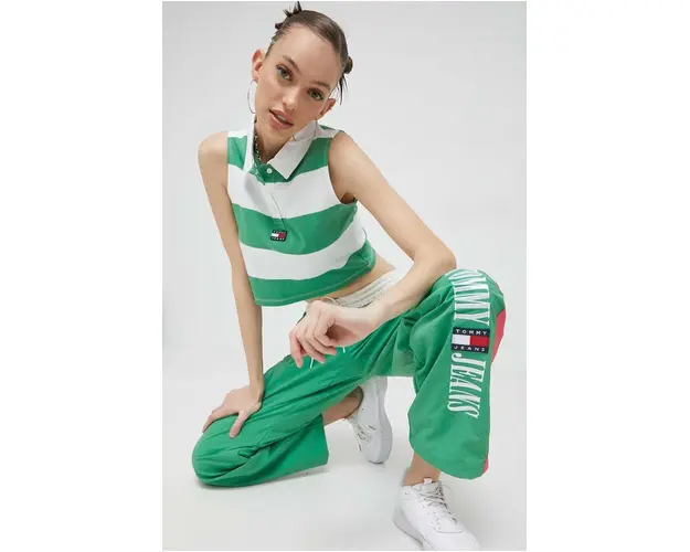 Tommy Jeans top din bumbac culoarea verde