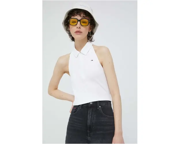 Tommy Jeans top femei, culoarea alb