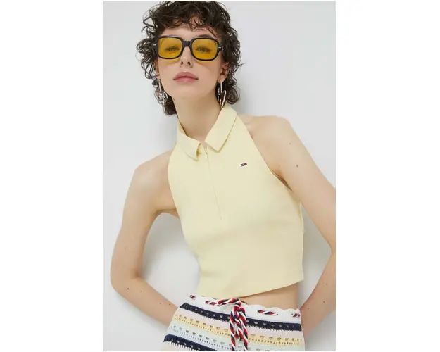 Tommy Jeans top femei, culoarea galben