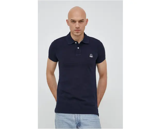 United Colors of Benetton polo de bumbac culoarea albastru marin, neted